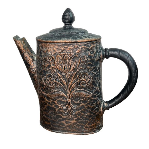 Vintage Homco Copper Patina Plastic Teapot & Pitcher Set Floral  Wall Hanging - Picture 3 of 12